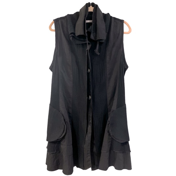 VINTAGE DAISY CORONET KNEE LENGTH BUTTON FRONT SLEEVELESS JACKET BLACK SIZE M - Picture 1 of 14